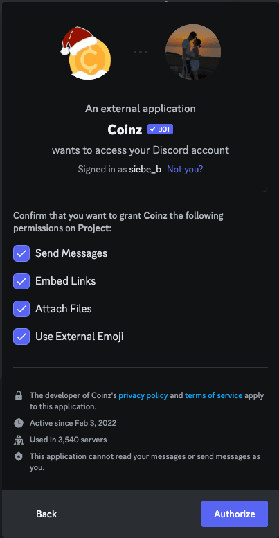 Select permissions for Coinz