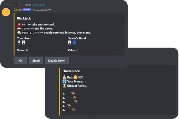 A picture of discord that shows the games category of Coinz.